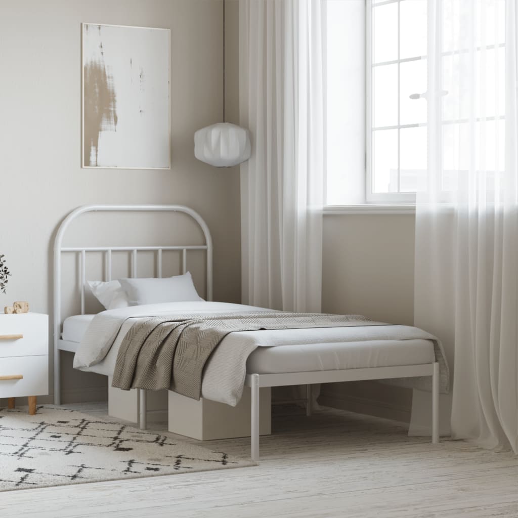 vidaXL Metal Bed Frame without Mattress with Headboard White 90x200cm