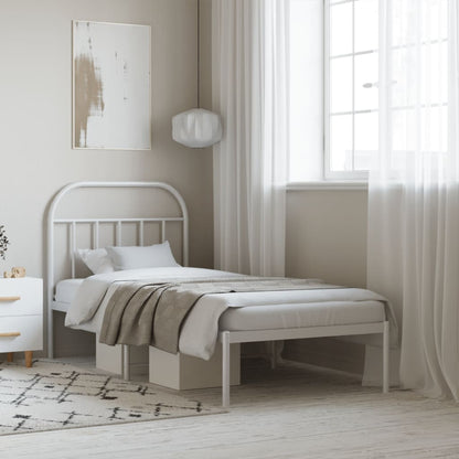 vidaXL Metal Bed Frame without Mattress with Headboard White 90x200cm