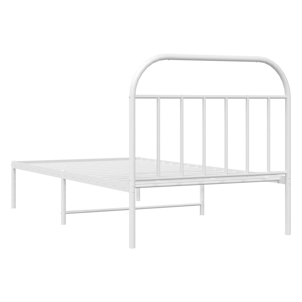 vidaXL Bed Frame | White | Powder-Coated Steel | Single |  Sturdy | Bed Frame