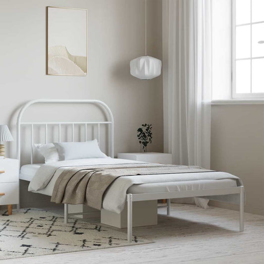 vidaXL Bed Frame | White | Powder-Coated Steel | Single | Bed Frame