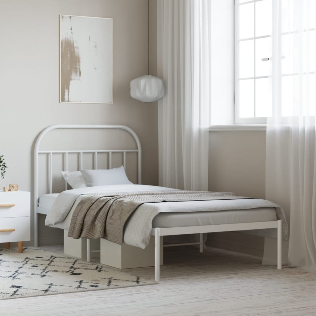 vidaXL Bed Frame | White | Powder-coated steel | Single | Bed Frame