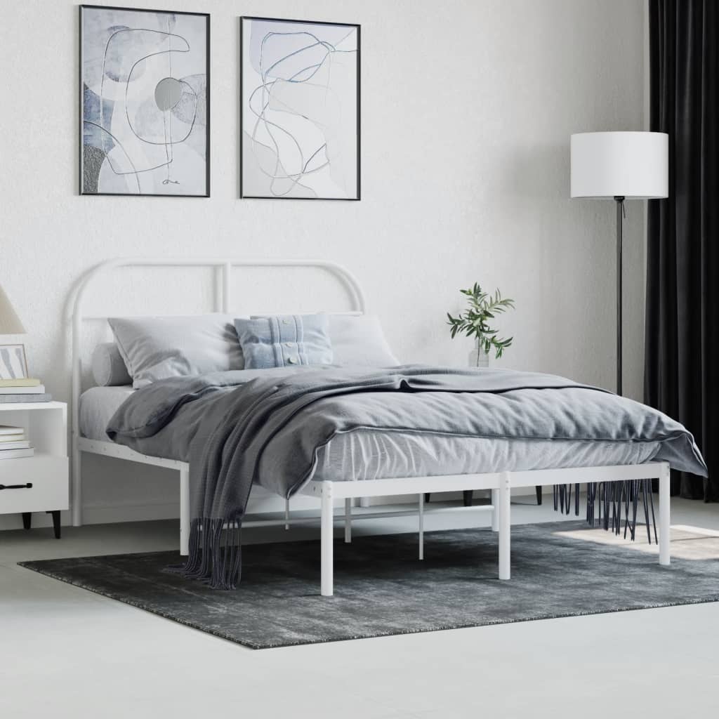 vidaXL Metal Bed Frame without Mattress with Headboard White 120x190cm
