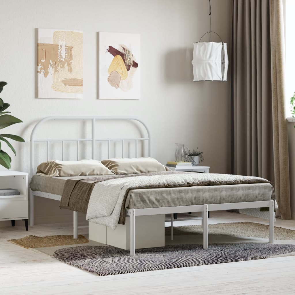vidaXL Metal Bed Frame without Mattress with Headboard White 120x190cm