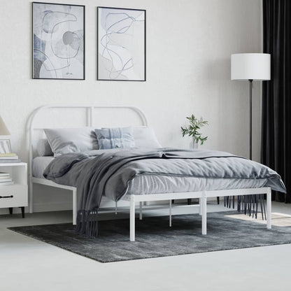 vidaXL Bed Frame | White | Powder-coated Steel | Double | Bed Frame