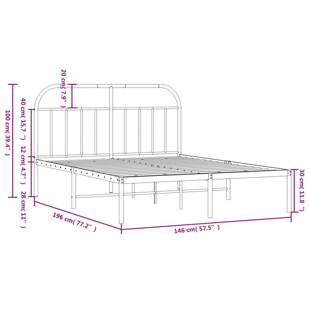 vidaXL Bed Frame | White | Powder-Coated Steel | 140x190 cm | Bed Frame