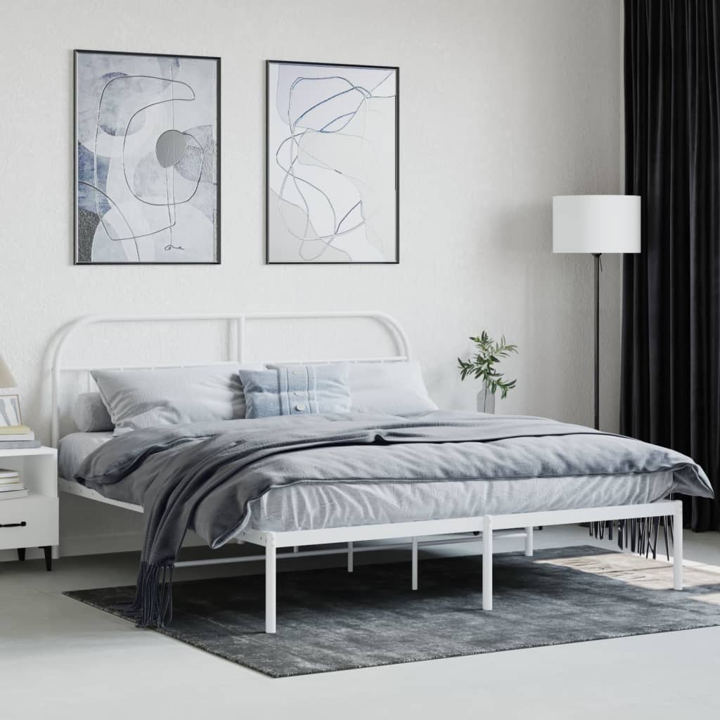 vidaXL Metal Bed Frame without Mattress with Headboard White 160x200cm