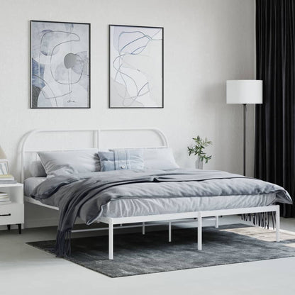 vidaXL Metal Bed Frame without Mattress with Headboard White 160x200cm