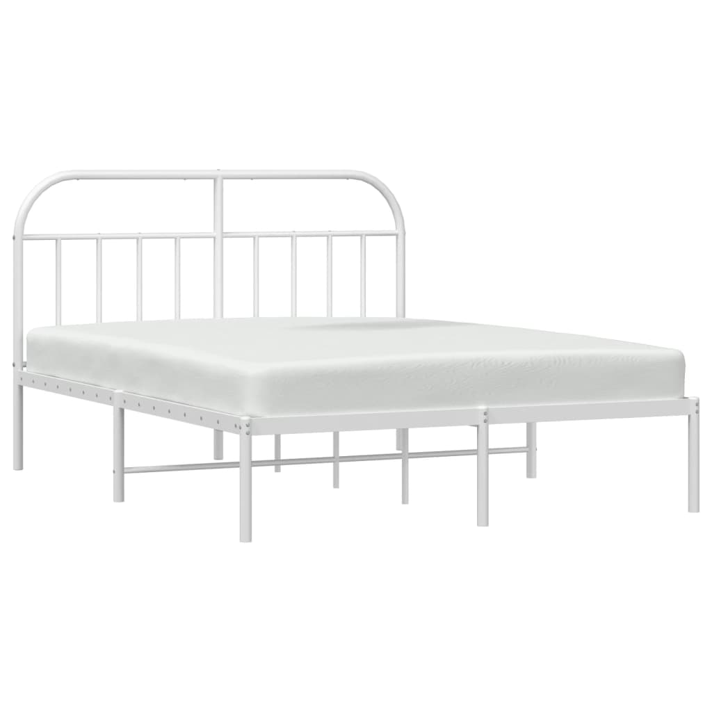 vidaXL Metal Bed Frame without Mattress with Headboard White 160x200cm