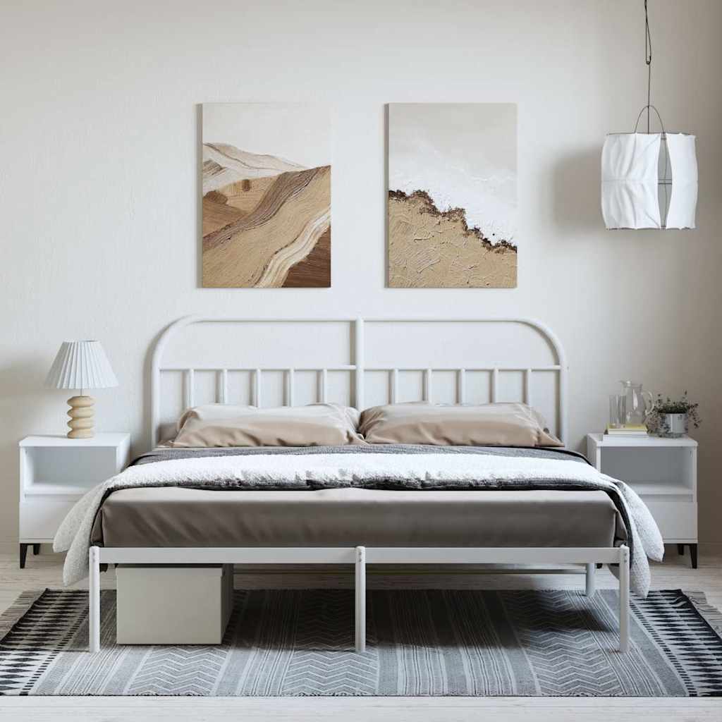 vidaXL Bed Frame | White | Powder-Coated Steel | Double | Bed Frame