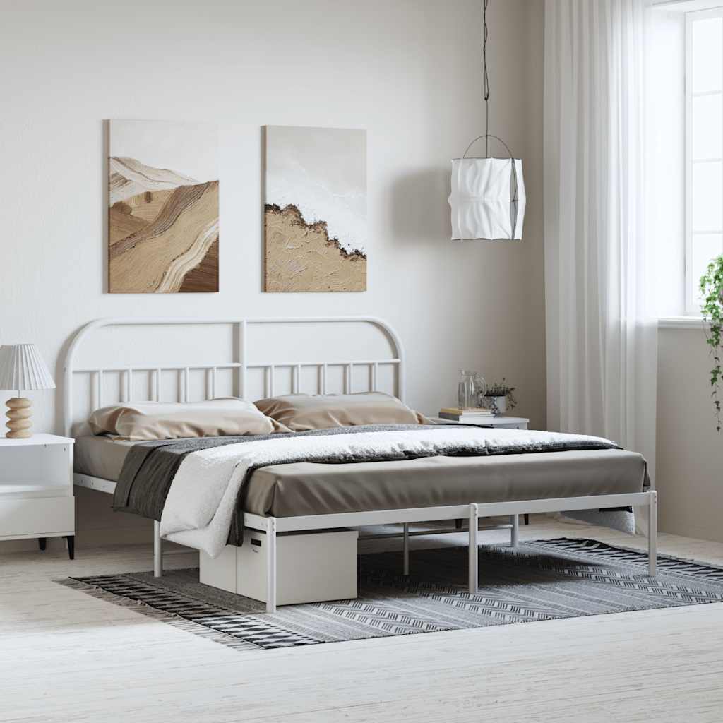 vidaXL Bed Frame | White | Powder-Coated Steel | Double | Bed Frame