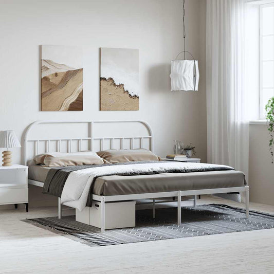 vidaXL Bed Frame | White | Powder-Coated Steel | Double | Bed Frame