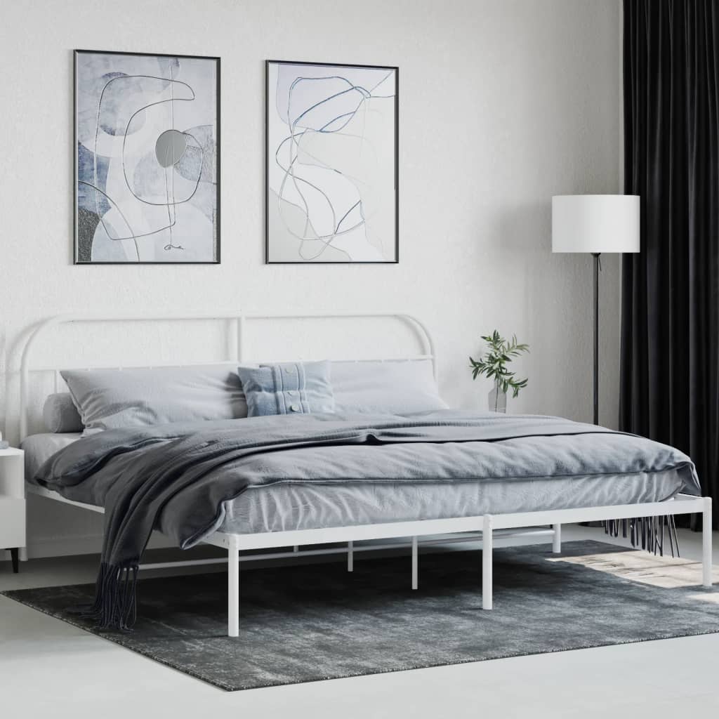 vidaXL Metal Bed Frame without Mattress with Headboard White 200x200cm
