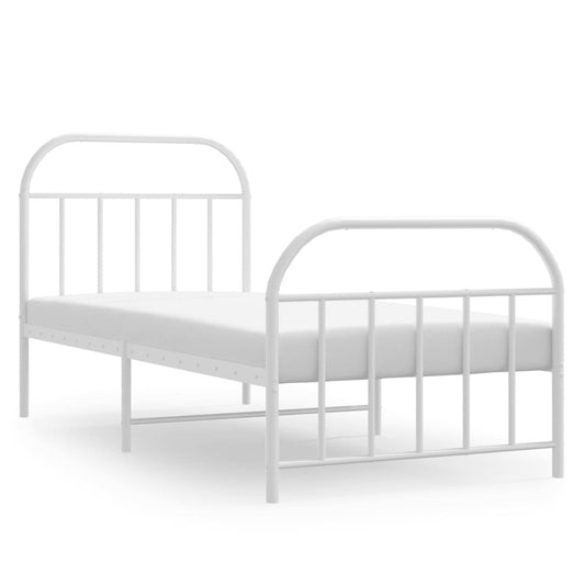 vidaXL Metal Bed Frame without Mattress with Footboard White 90x190cm