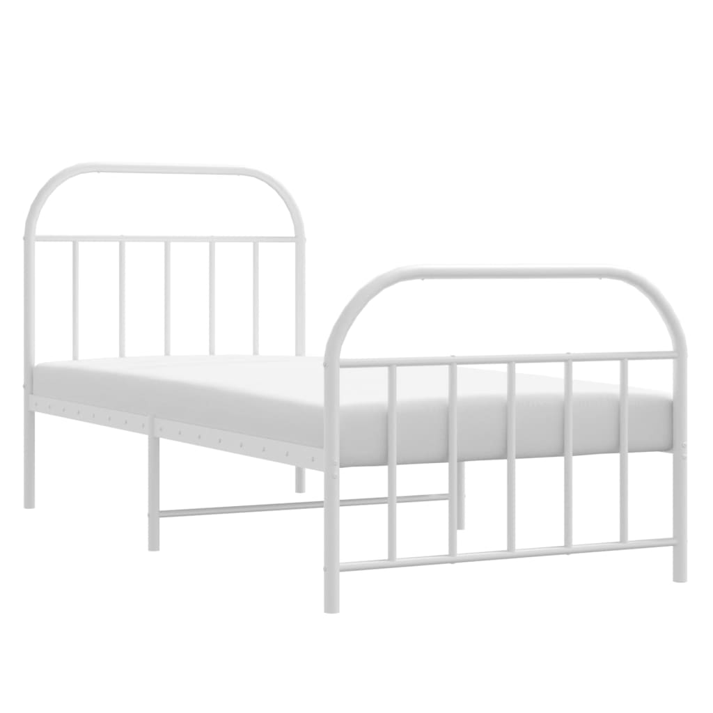 vidaXL Metal Bed Frame without Mattress with Footboard White 90x190cm