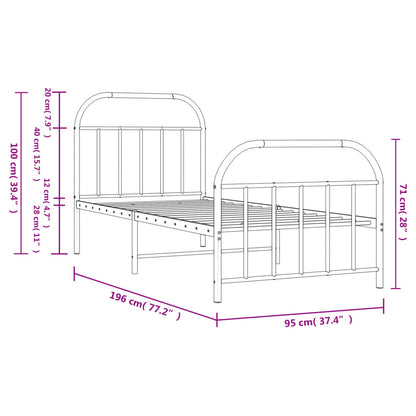 vidaXL Metal Bed Frame without Mattress with Footboard White 90x190cm