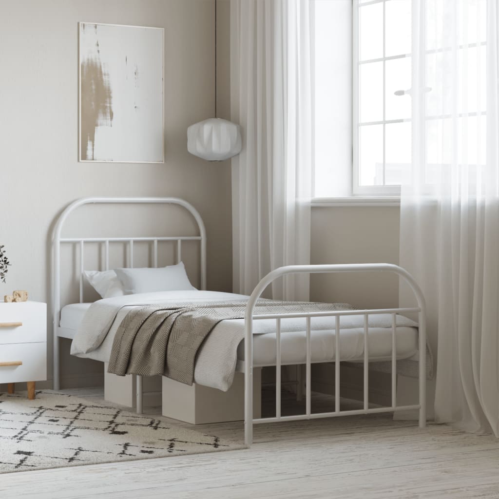 vidaXL Metal Bed Frame without Mattress with Footboard White 90x190cm