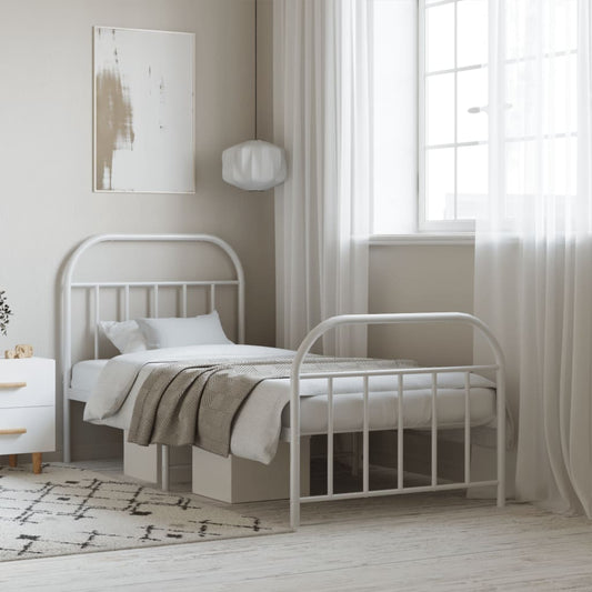 vidaXL Metal Bed Frame without Mattress with Footboard White 90x190cm