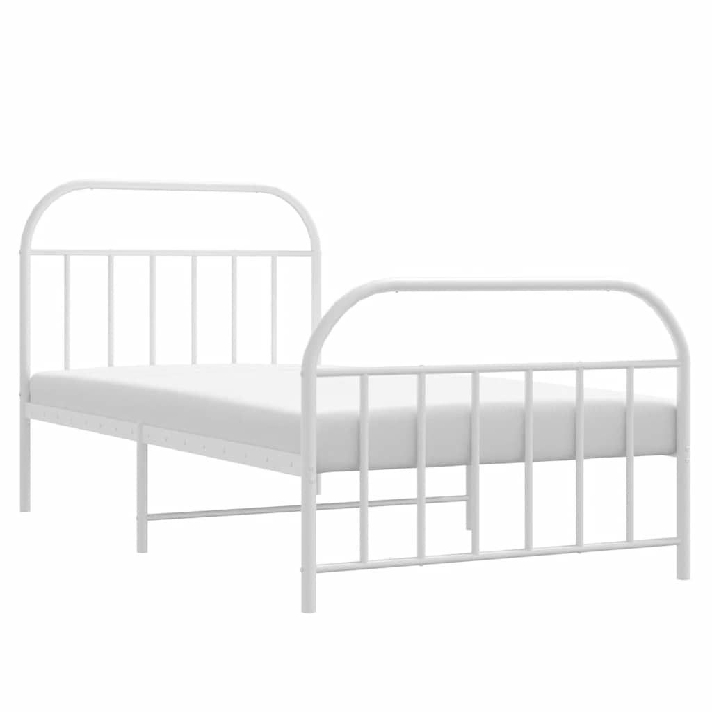 vidaXL Metal Bed Frame without Mattress with Footboard White 100x190cm
