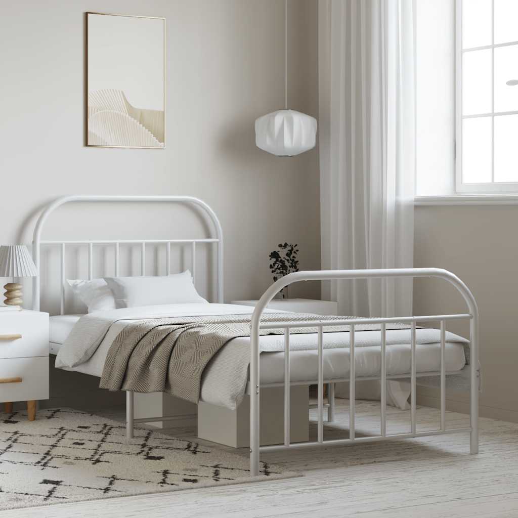 vidaXL Metal Bed Frame without Mattress with Footboard White 100x190cm