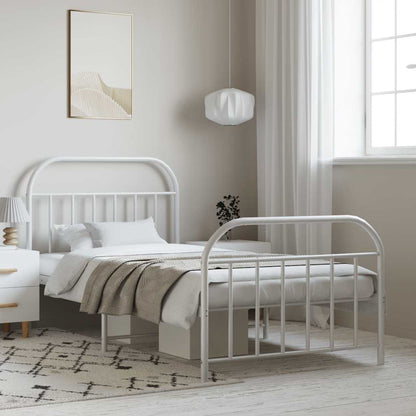 vidaXL Metal Bed Frame without Mattress with Footboard White 100x190cm