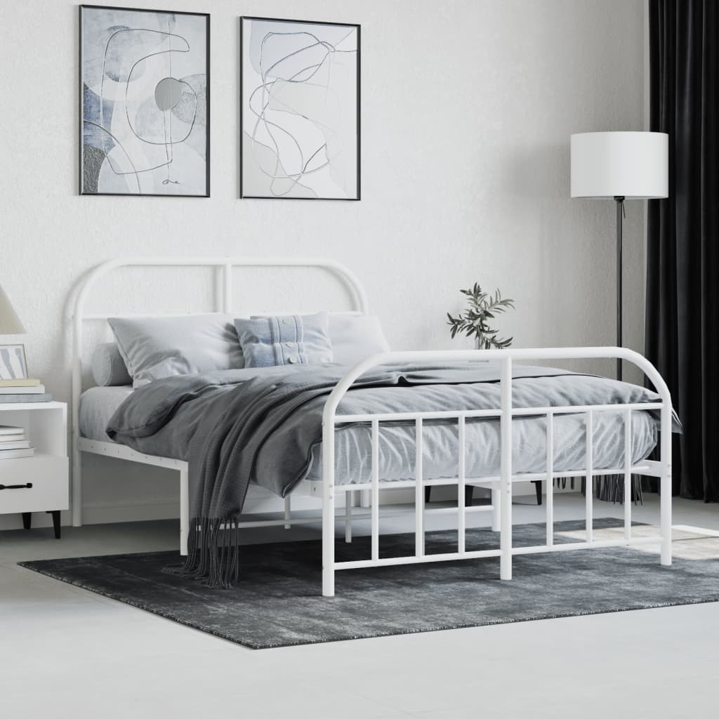 vidaXL Bed Frame | White | Powder-Coated Steel | Small Double | Bed Frame