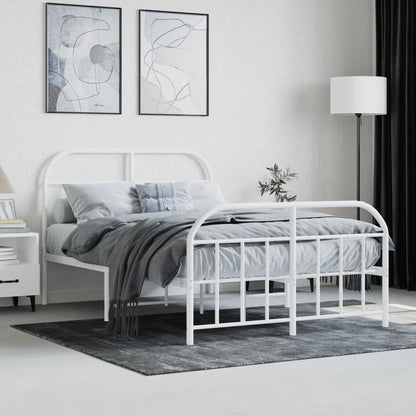 vidaXL Bed Frame | White | Powder-Coated Steel | Small Double | Bed Frame