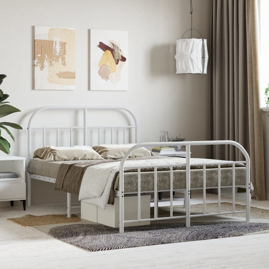 vidaXL Bed Frame | White | Powder-Coated Steel | Small Double | Bed Frame