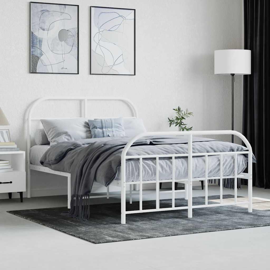 vidaXL Bed Frame | White | Powder-Coated Steel | Double | Bed Frame
