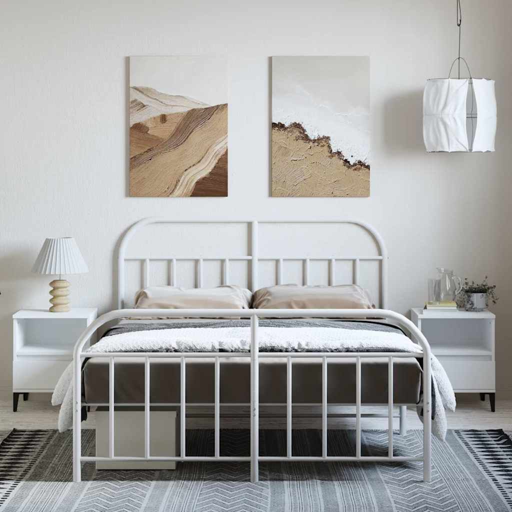 vidaXL Metal Bed Frame without Mattress with Footboard White 135x190cm