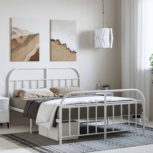 vidaXL Metal Bed Frame without Mattress with Footboard White 135x190cm