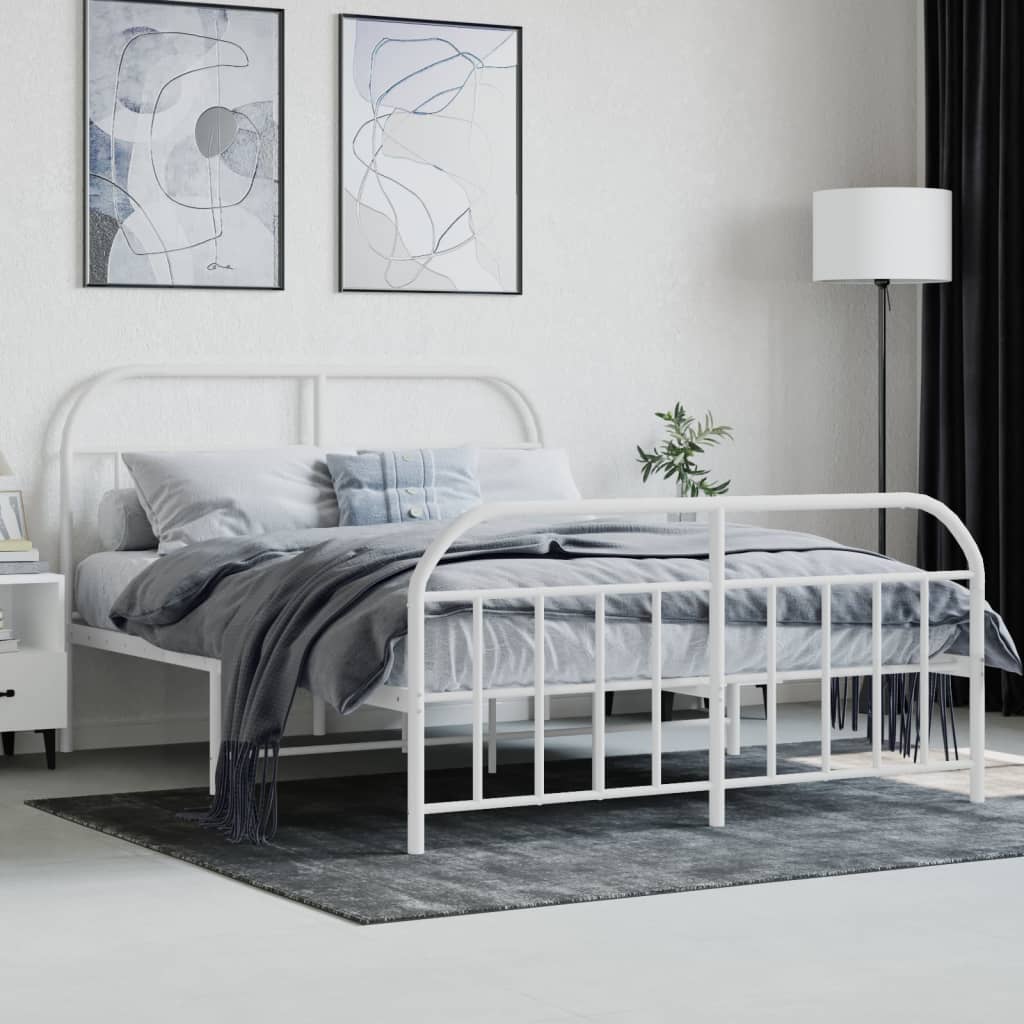 vidaXL Bed Frame | White | Powder-Coated Steel | Double | Bed Frame