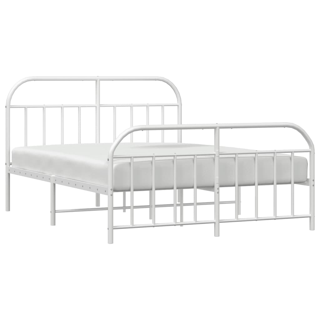 vidaXL Bed Frame | White | Powder-Coated Steel | Double | Bed Frame