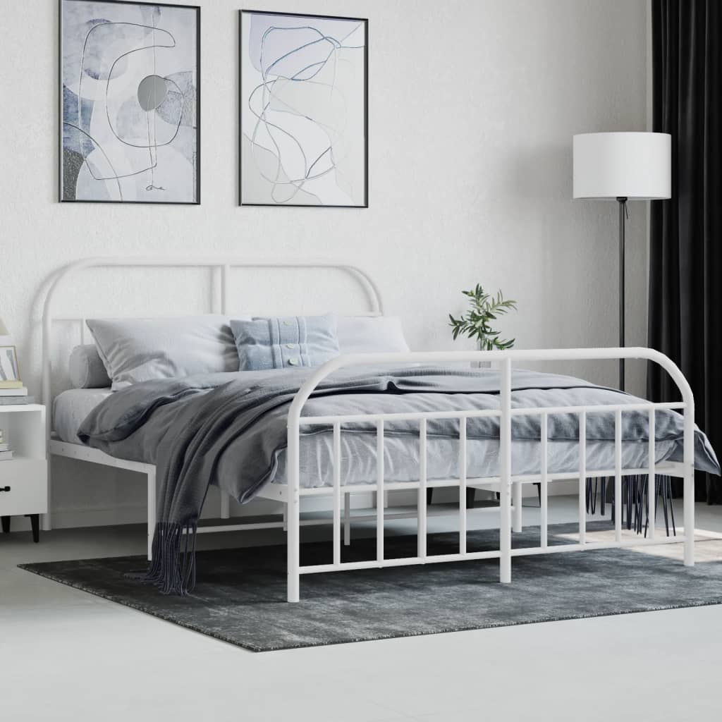 vidaXL Bed Frame | White | Powder-Coated Steel | Double | Bed Frame