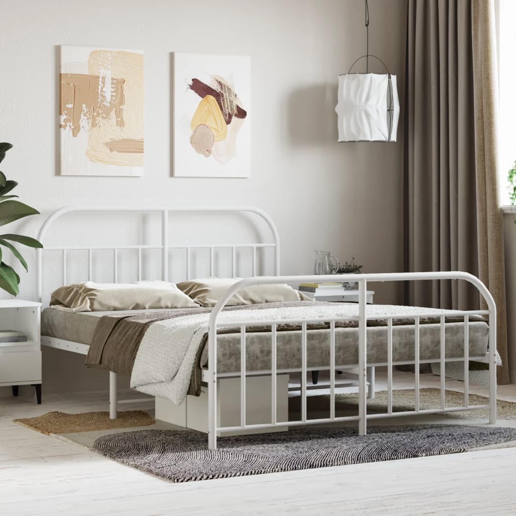 vidaXL Bed Frame | White | Powder-Coated Steel | Double | Bed Frame
