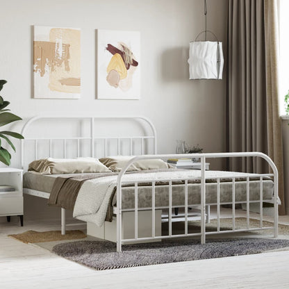 vidaXL Bed Frame | White | Powder-Coated Steel | Double | Bed Frame
