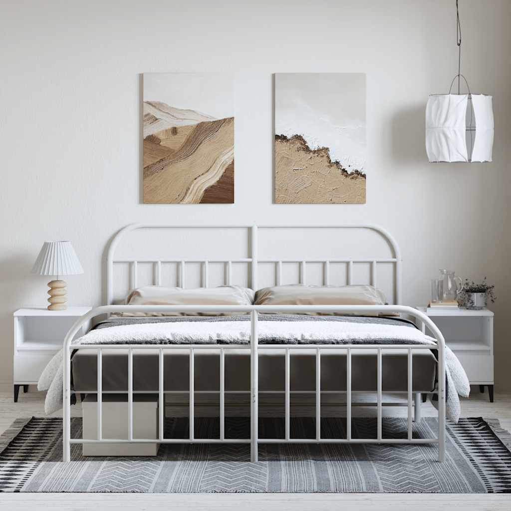 vidaXL Bed Frame | White | Powder-Coated Steel | Double | Bed Frame