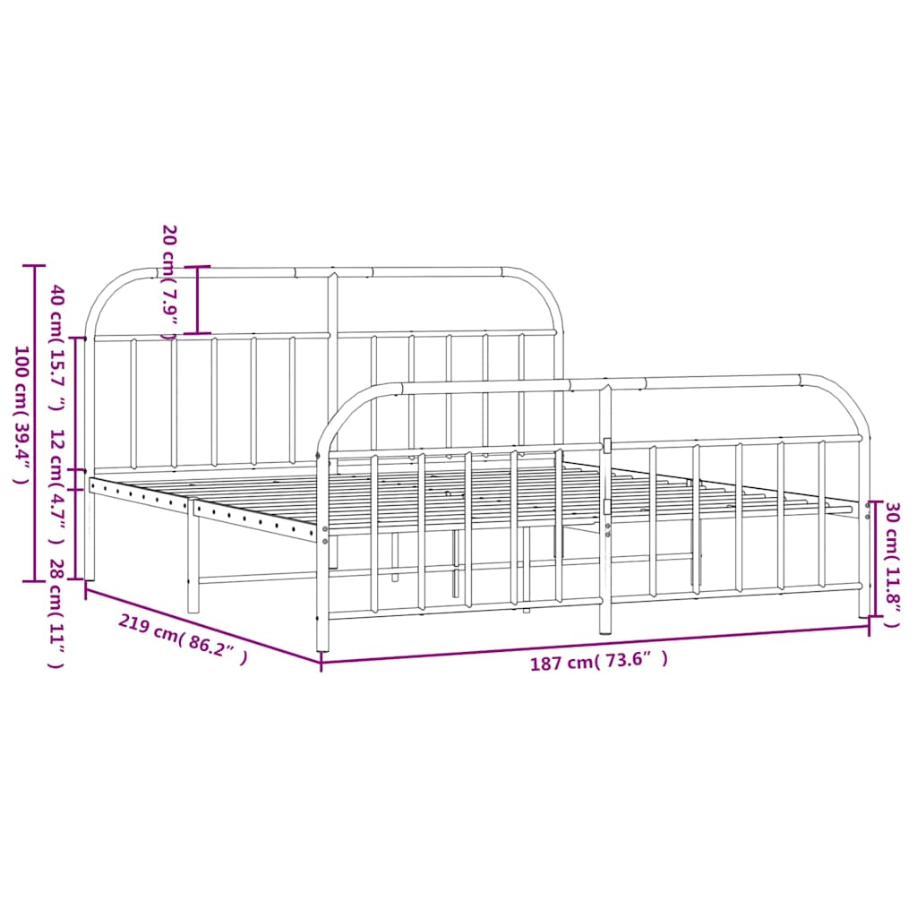 vidaXL Bed Frame | White | Powder-Coated Steel | Double | Bed Frame