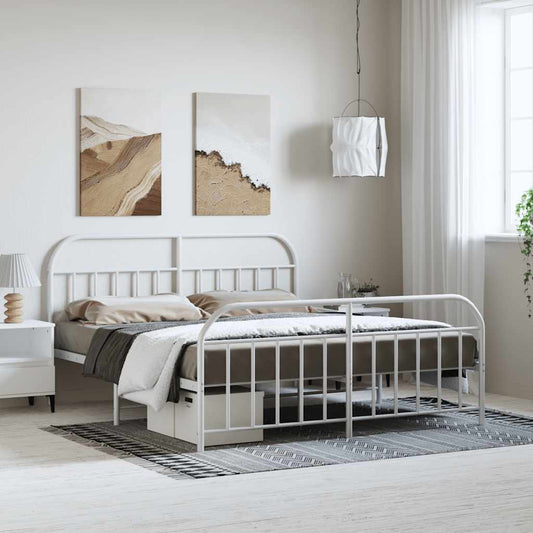 vidaXL Bed Frame | White | Powder-Coated Steel | Double | Bed Frame