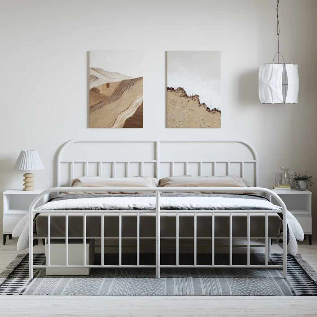 vidaXL Bed Frame | White | Powder-Coated Steel | Double | Bed Frame