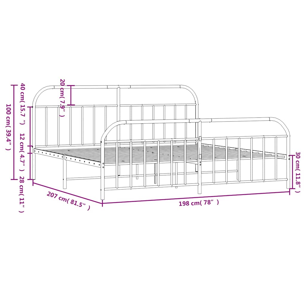 vidaXL Bed Frame | White | Powder-Coated Steel | Double | Bed Frame