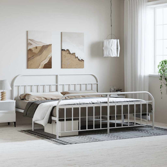 vidaXL Bed Frame | White | Powder-Coated Steel | Double | Bed Frame