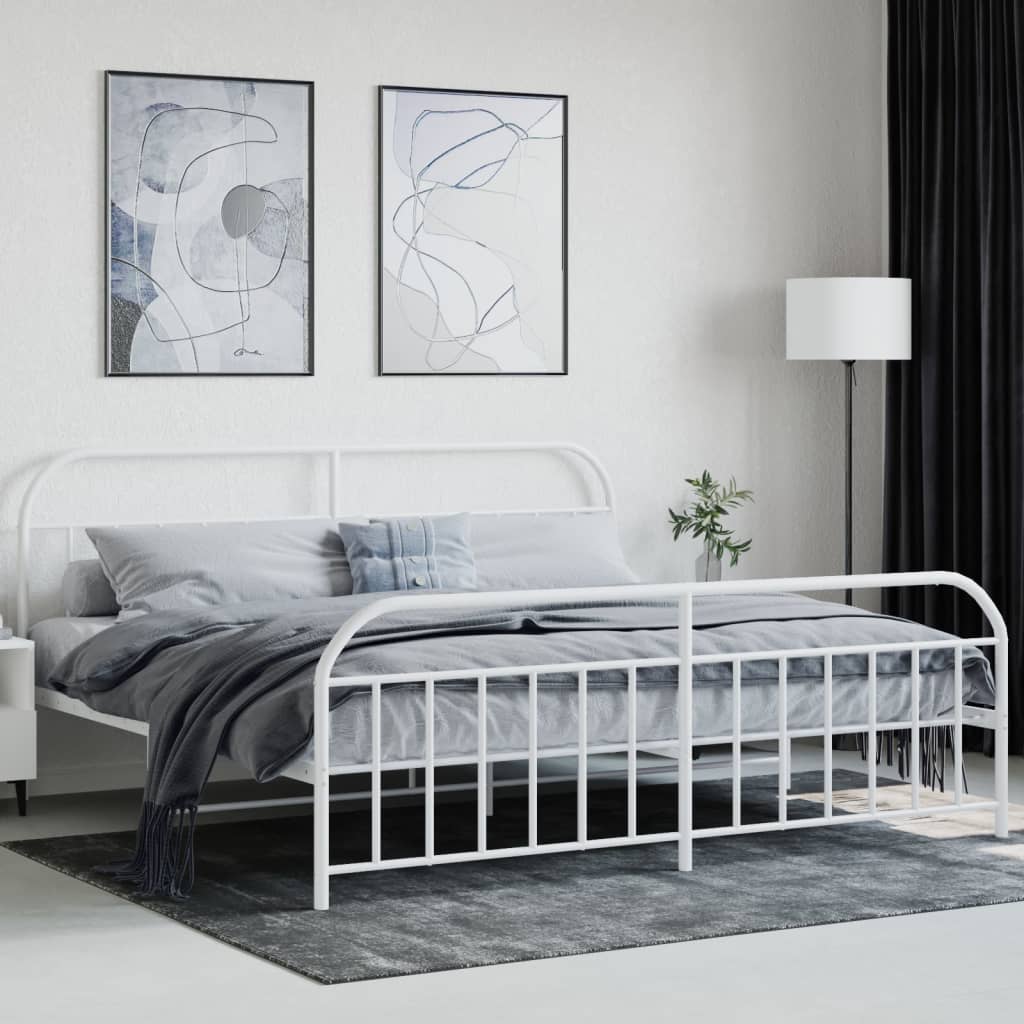 vidaXL Bed Frame | White | Powder-Coated Steel | Double | Storage | Bed Frame