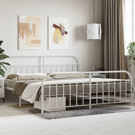 vidaXL Bed Frame | White | Powder-Coated Steel | Double | Storage | Bed Frame