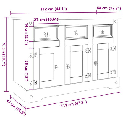 vidaXL Sideboard Corona Grey 112x44x78 cm Solid Wood Mexican Pine