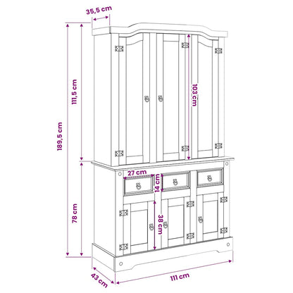 vidaXL Highboard Corona White 112x43x191.5 cm Solid Wood Mexican Pine