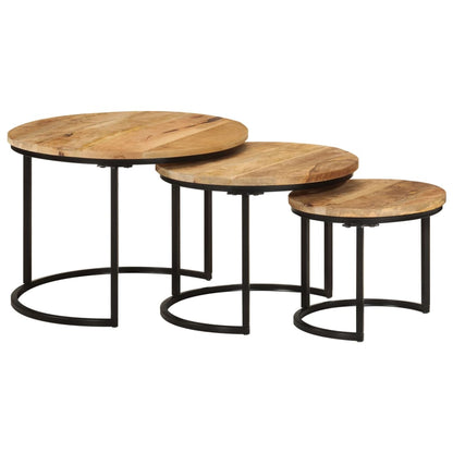 vidaXL Nesting Tables 3 pcs Solid Rough Wood Mango