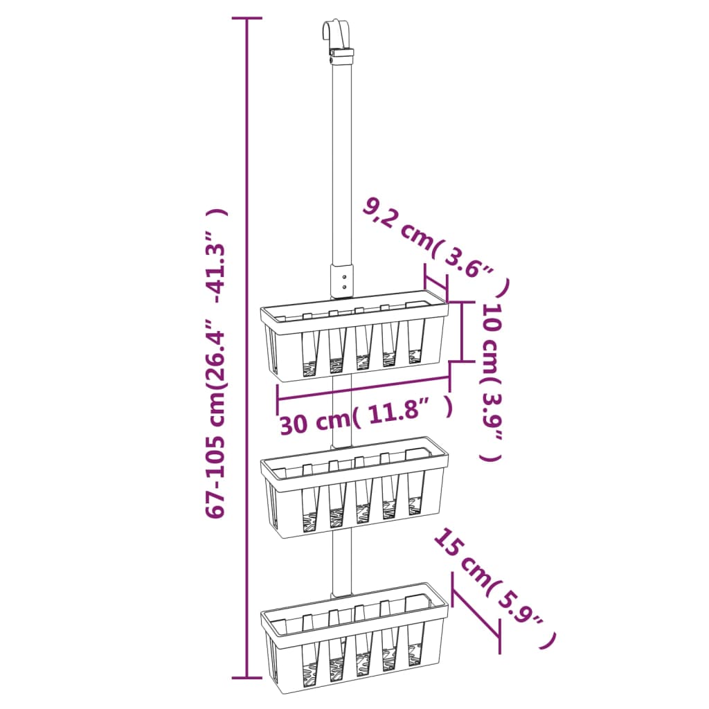 vidaXL Shower Hanger Shelf 30x15x(67-105) cm Aluminium