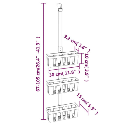 vidaXL Shower Hanger Shelf 30x15x(67-105) cm Aluminium