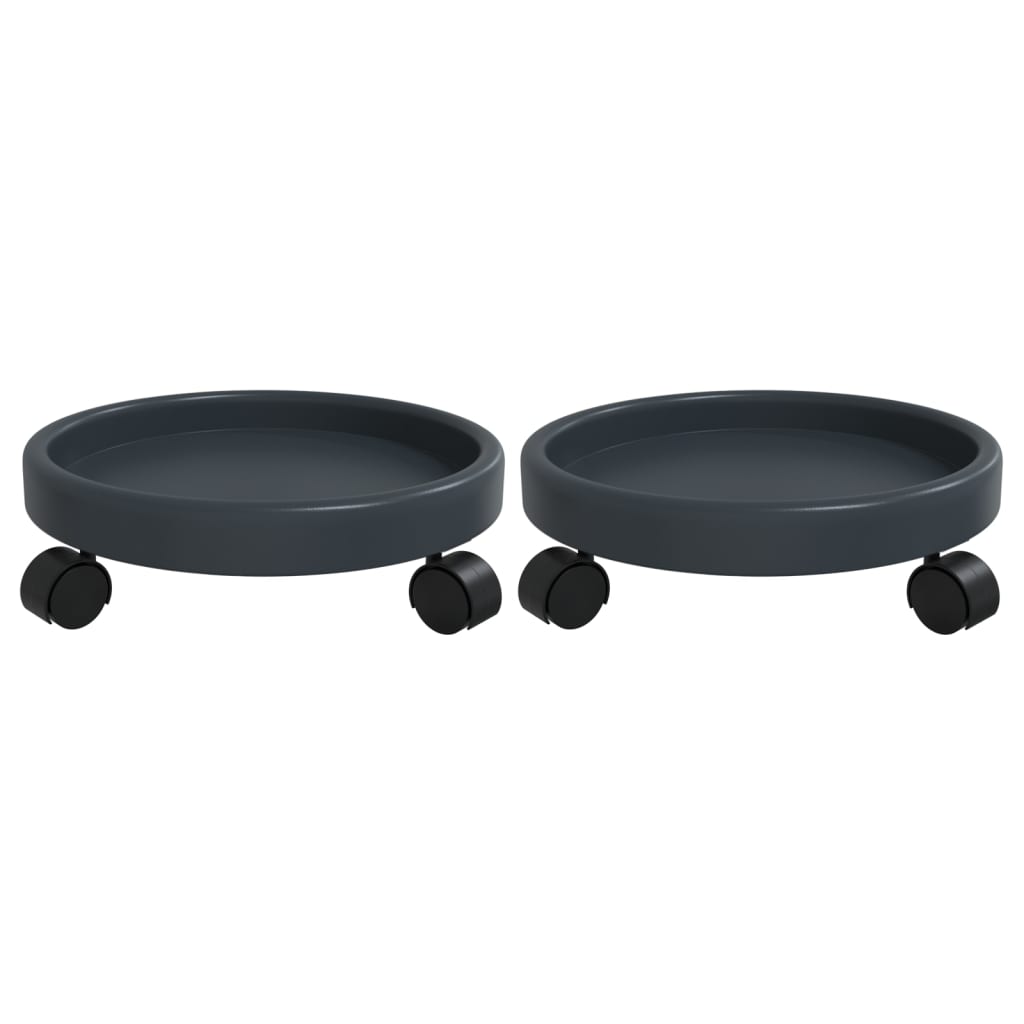 vidaXL Plant Trolleys with Wheels 2 pcs Grey Diameter 34 cm 35 kg