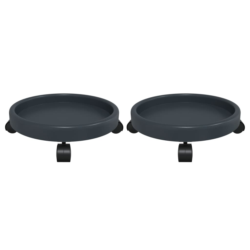 vidaXL Plant Trolleys with Wheels 2 pcs Grey Diameter 34 cm 35 kg